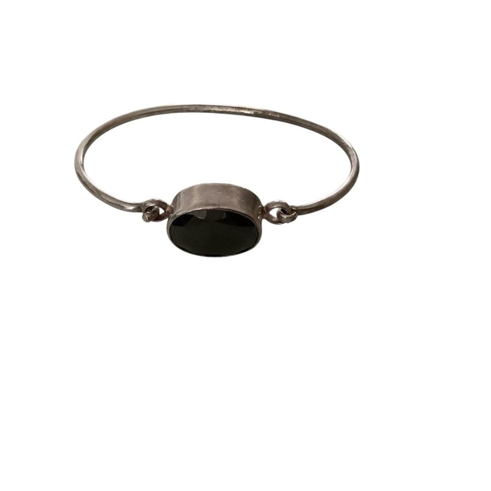 Vintage Haribou black onyx sterling bangle bracelet 925 Scandinavian Danish MCM
